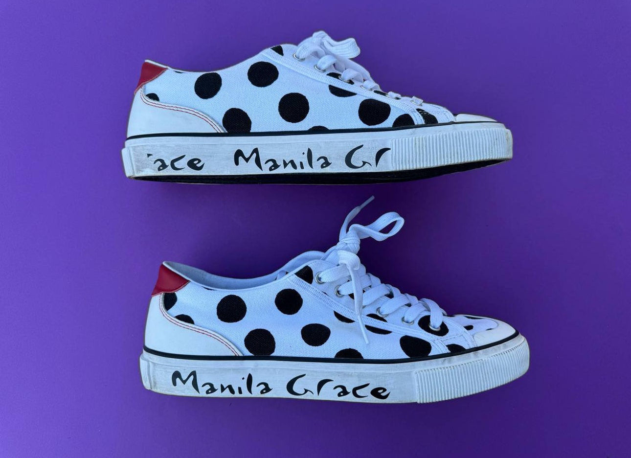 Vintage Manila Crace sneakers, Polka dot Canvas Womens Trainers. Size 41 9 1/2 size US. Casual sneakers.
