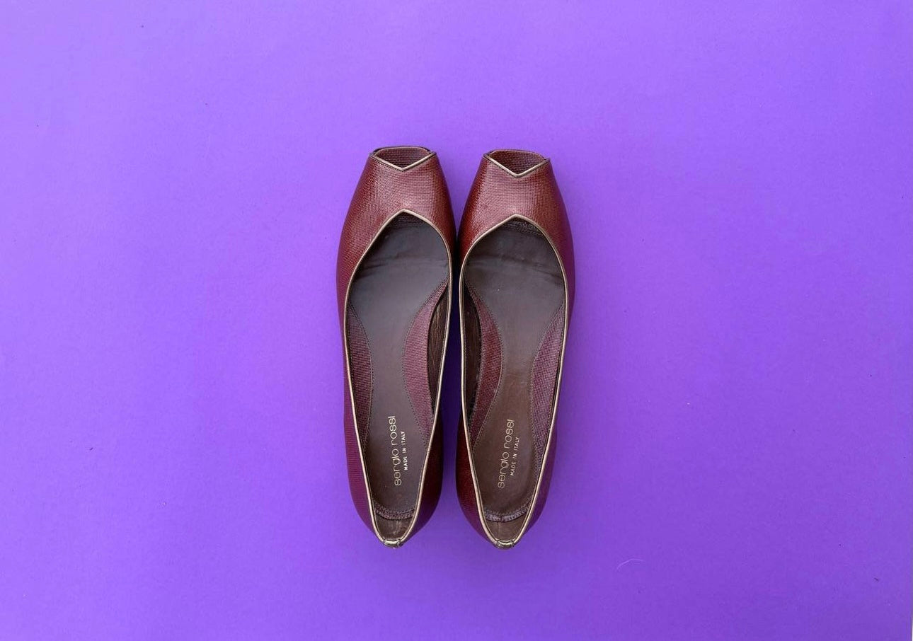 Brown Sergio Rossi leather shoes flats size 9 1/2 US, 41 eu. Italian shoes women pumps.