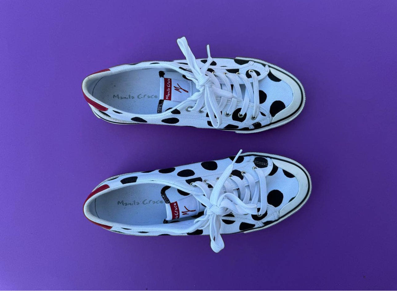 Vintage Manila Crace sneakers, Polka dot Canvas Womens Trainers. Size 41 9 1/2 size US. Casual sneakers.