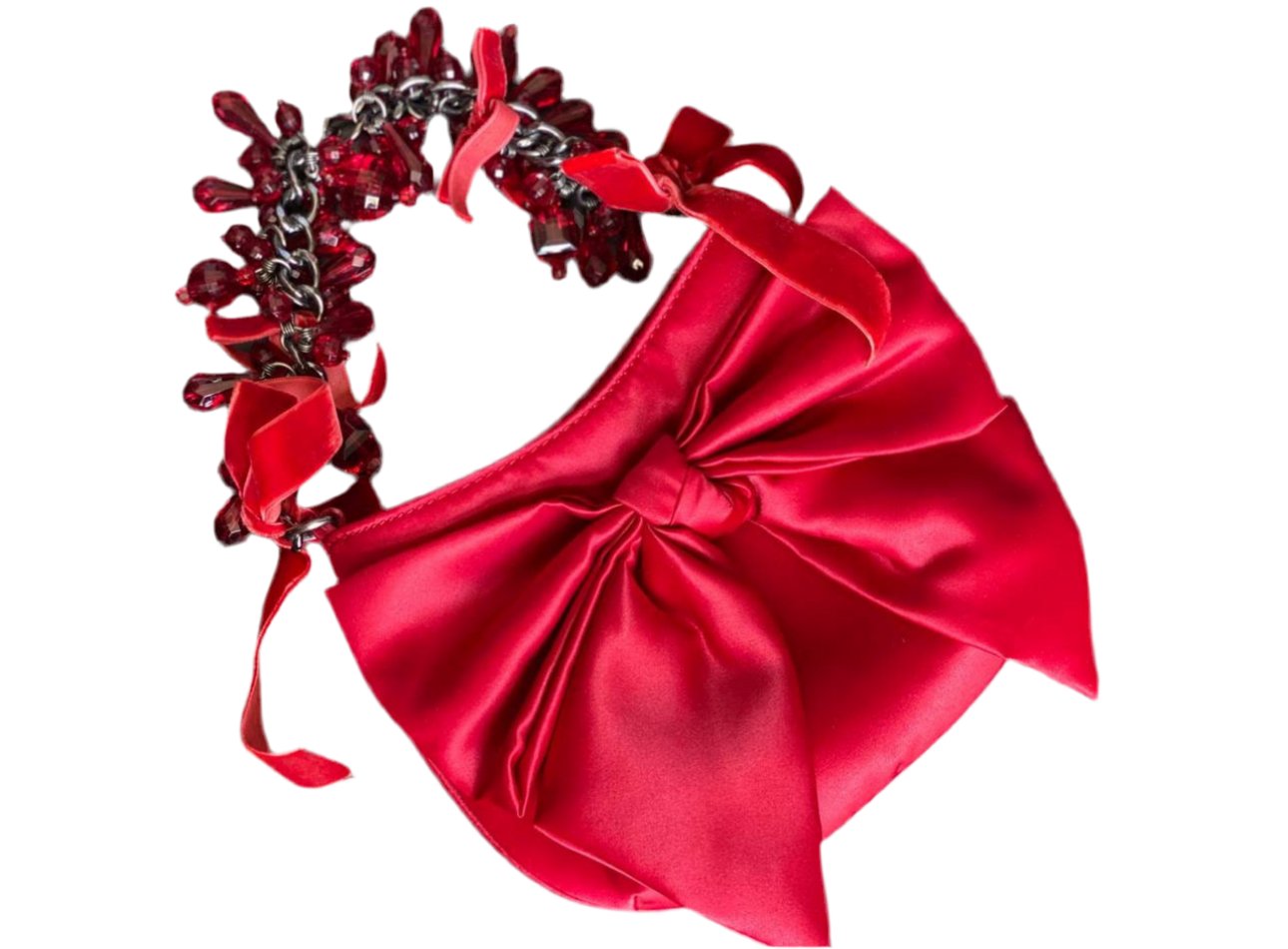 Red evening bag, bow clutch Billionaire, cocktail clutch 2000s vintage. Red wedding clutch