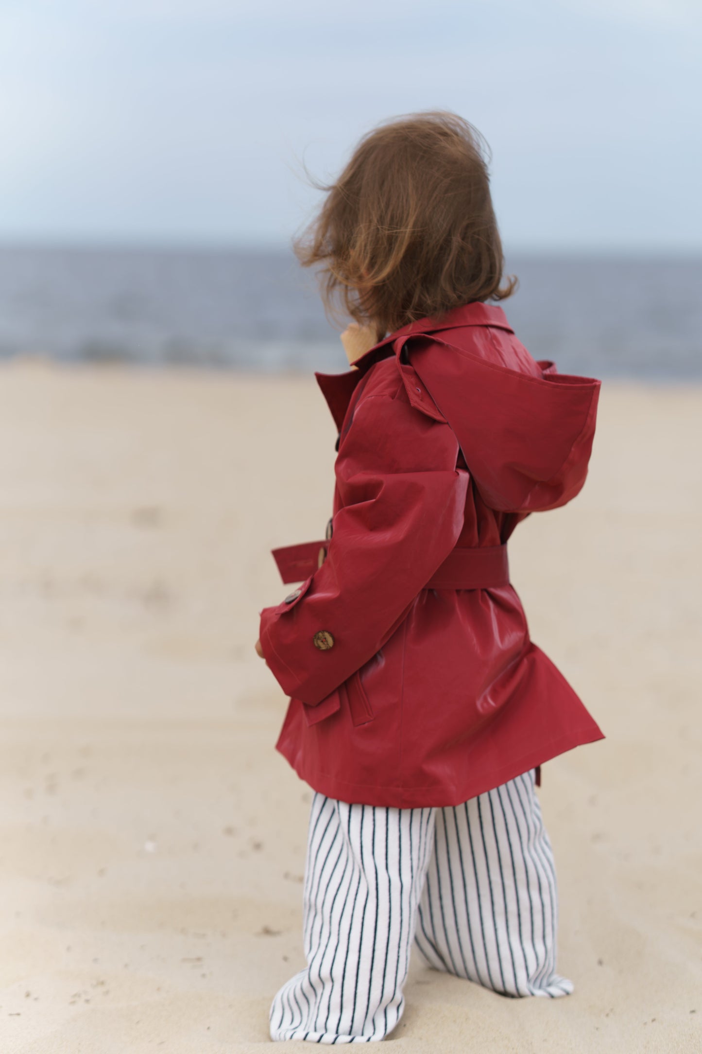 Kid's Trench Coat - Burgundy Red - Cotton