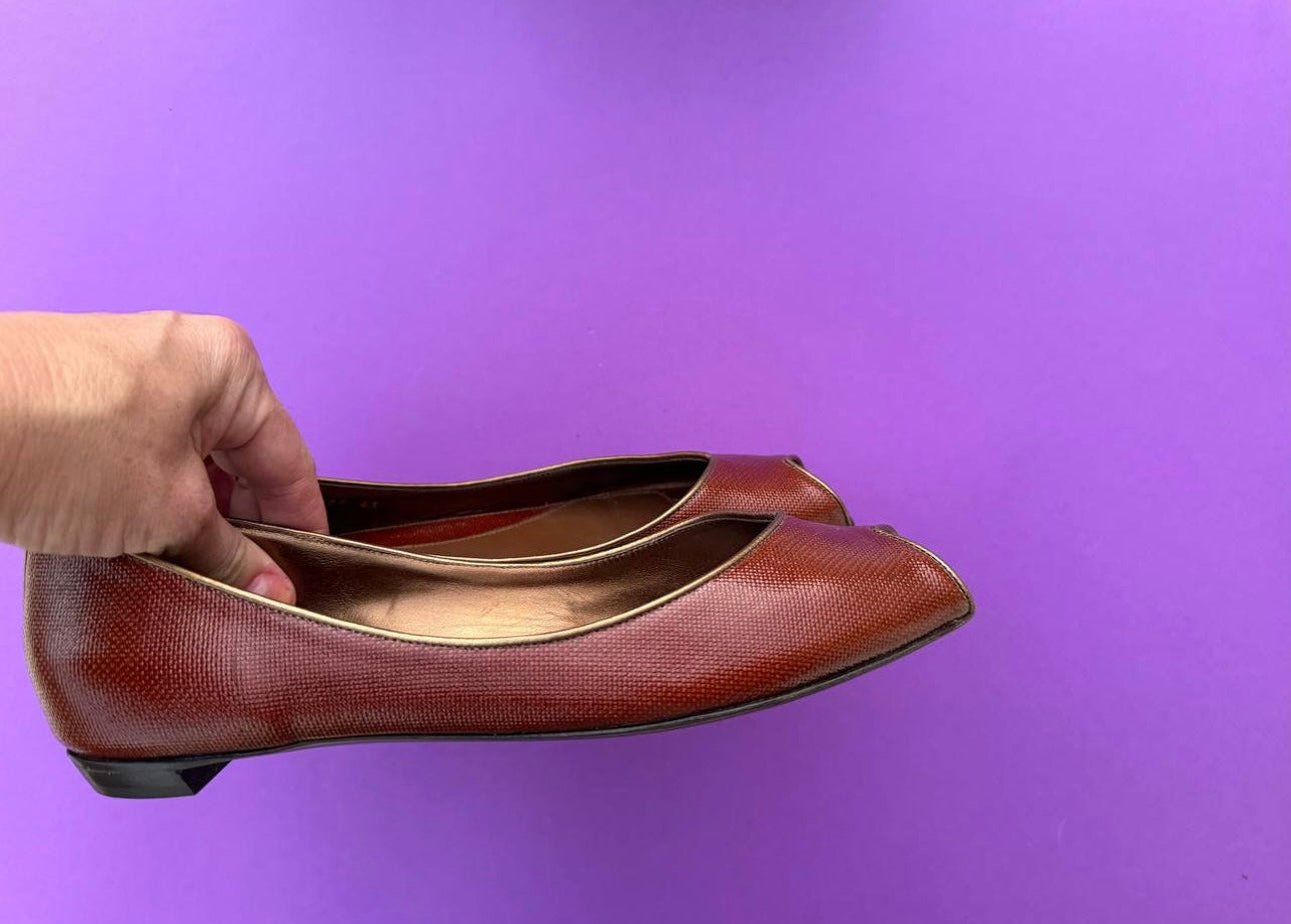 Brown Sergio Rossi leather shoes flats size 9 1/2 US, 41 eu. Italian shoes women pumps.
