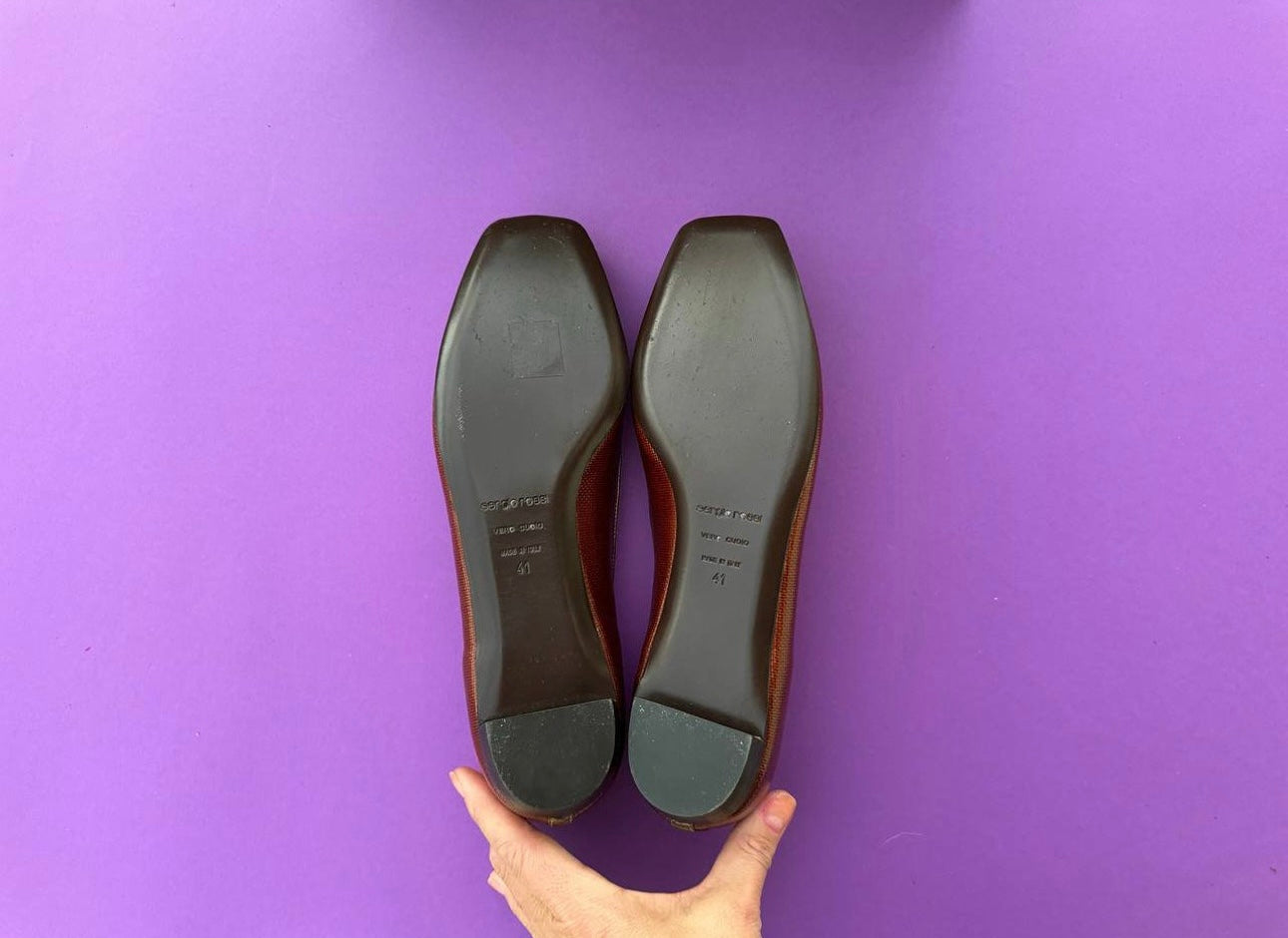 Brown Sergio Rossi leather shoes flats size 9 1/2 US, 41 eu. Italian shoes women pumps.