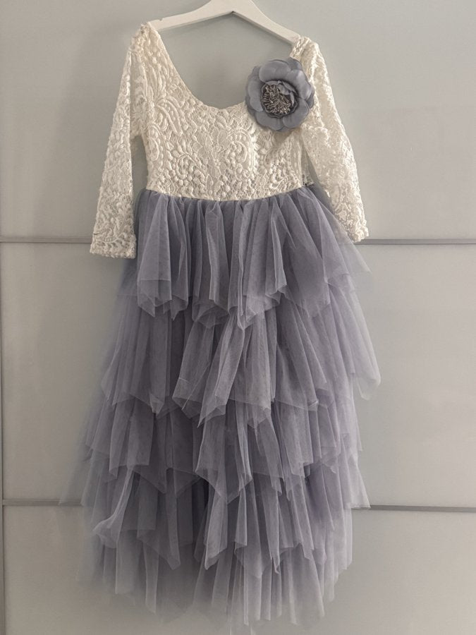 Preloved Ivory Lace & Grey Tulle Flower Girl Dress – Girls