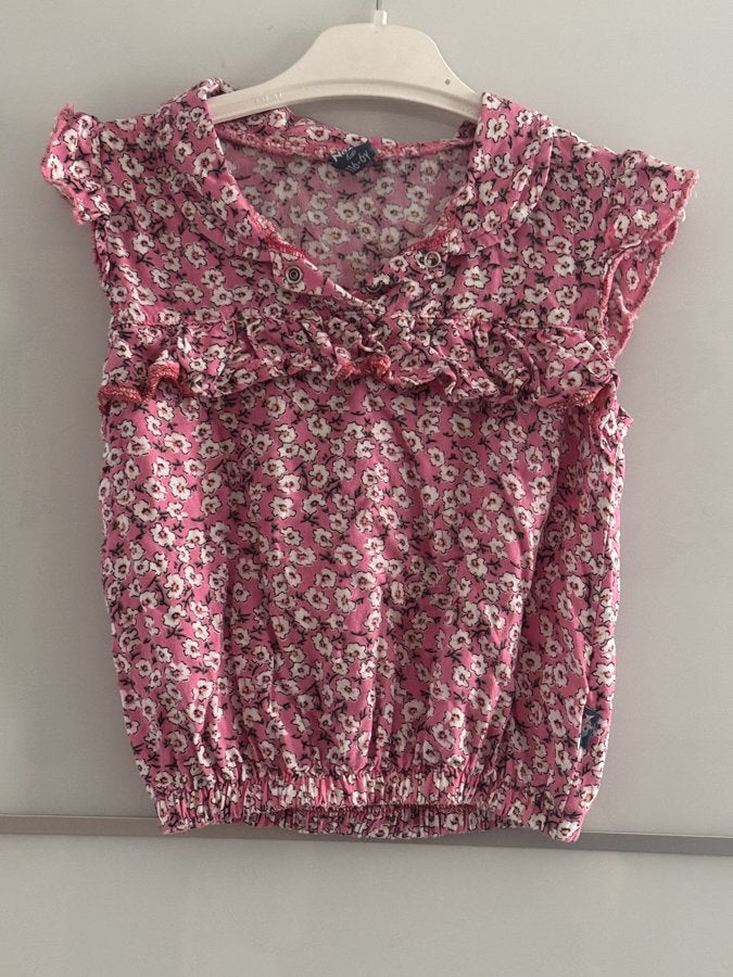 Preloved Pink Ditsy Floral Ruffle Top – Girls