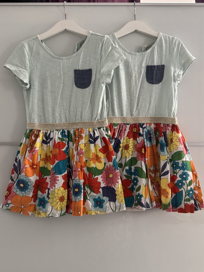 Preloved Matching Dresses for Twins – Mint & Rainbow Floral, Girls