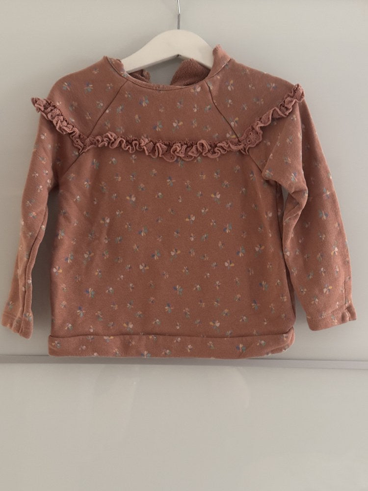 Preloved "Zara" Dusty Rose Ditsy Floral Ruffle Sweatshirt, 2-3 Years
