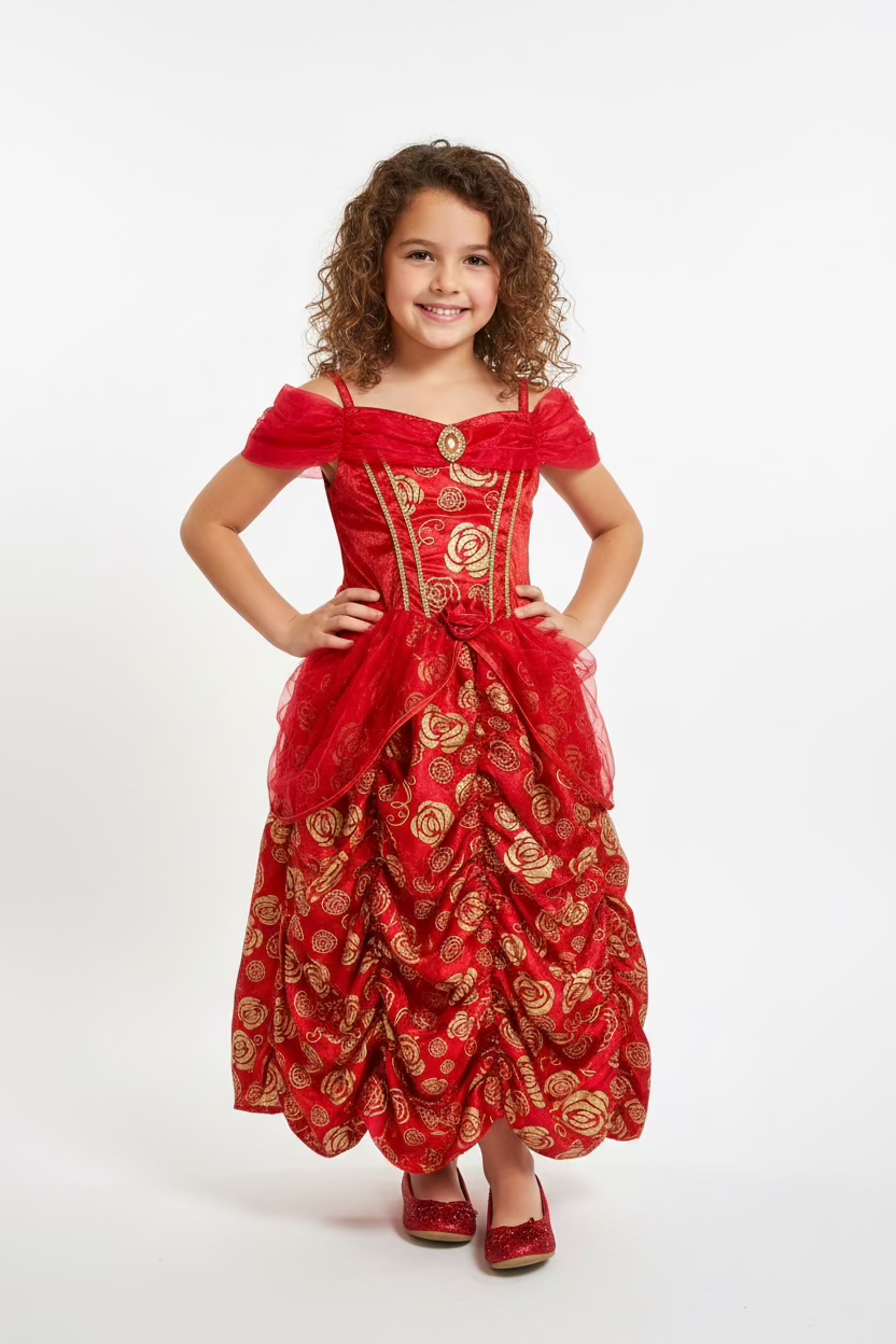 Disney red and gold pattern princess dress for 7-8 years