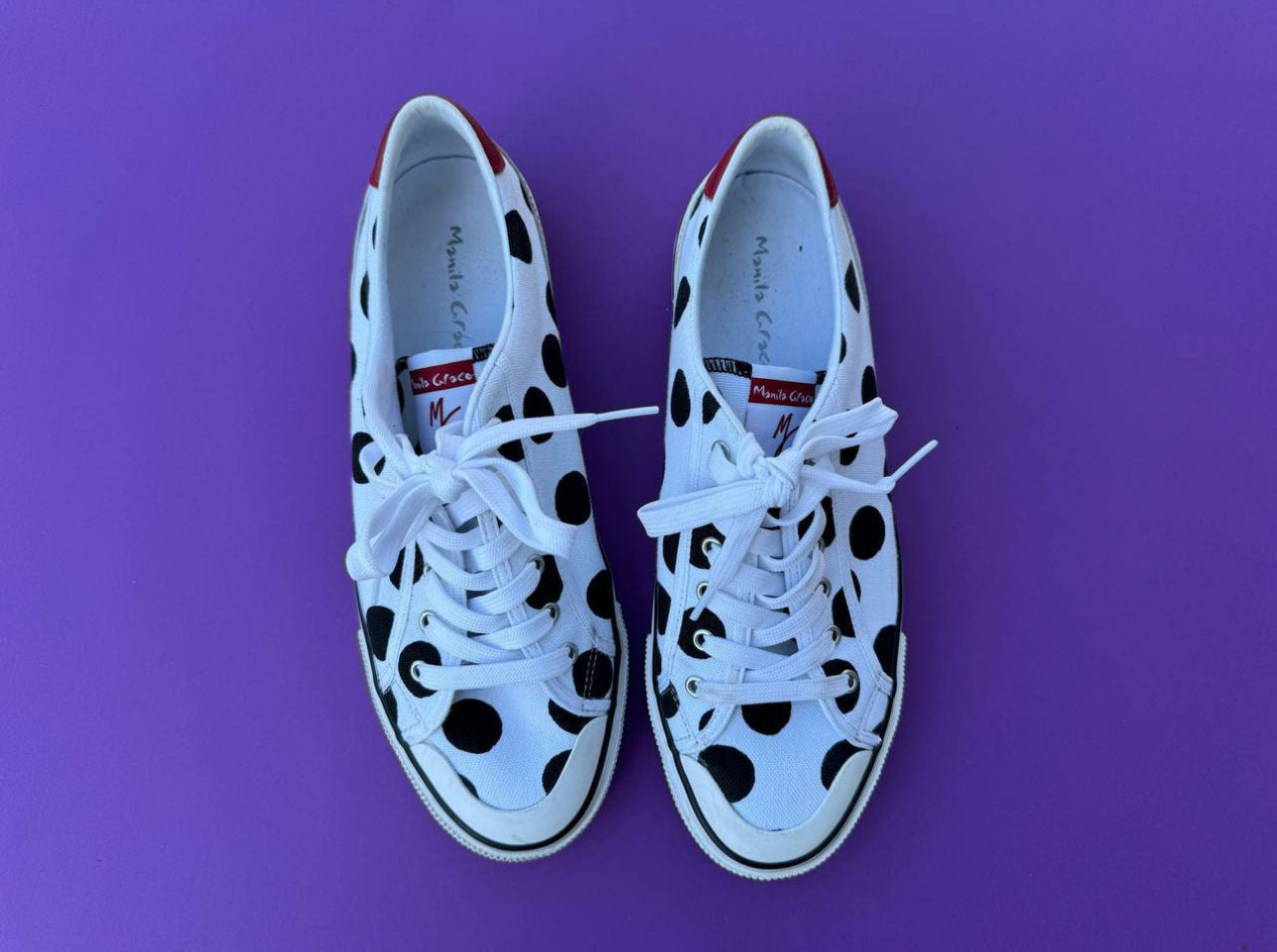 Vintage Manila Crace sneakers, Polka dot Canvas Womens Trainers. Size 41 9 1/2 size US. Casual sneakers.