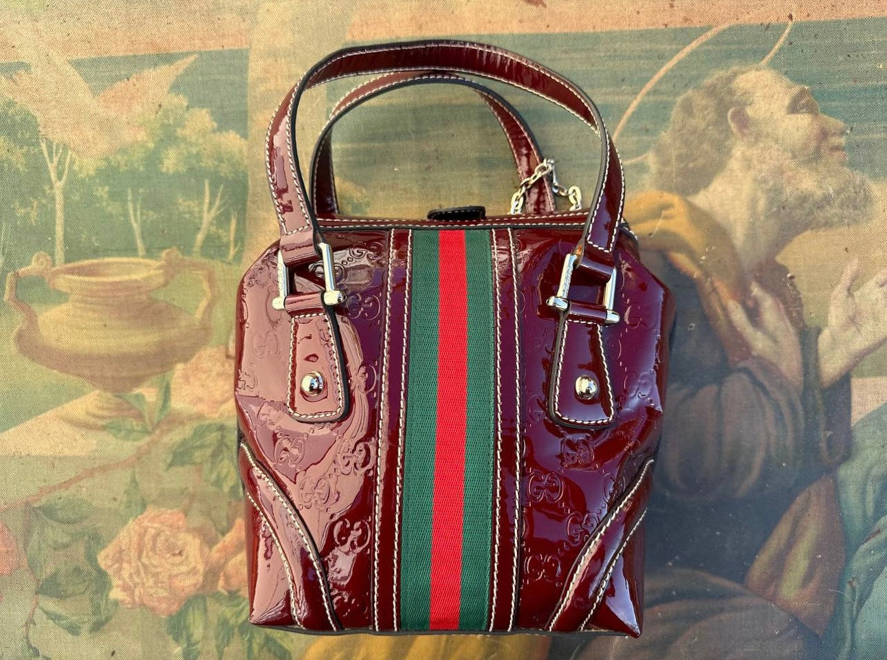 Burgundy Gucci bag 1990s vintage patent leather bag.