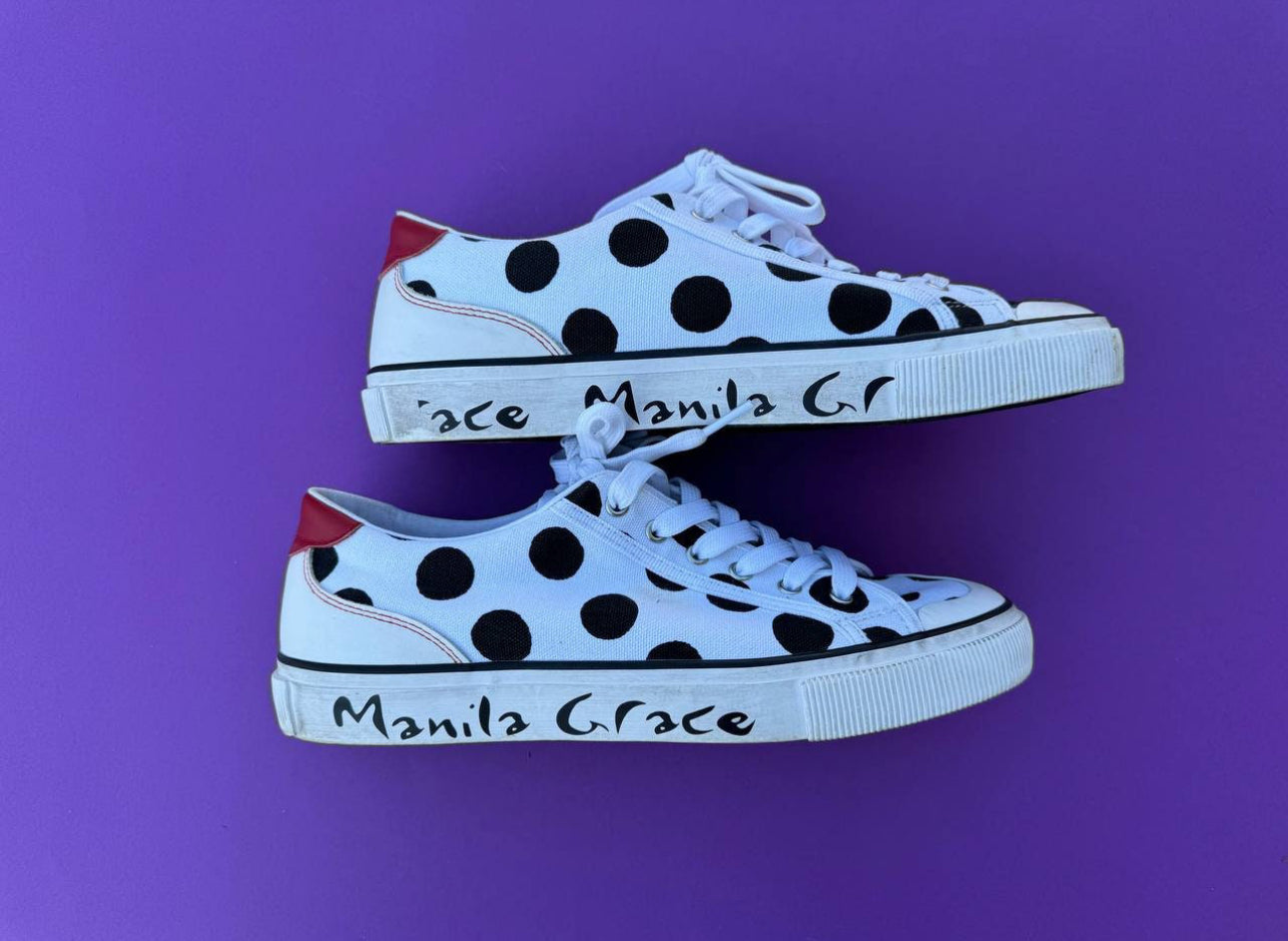 Vintage Manila Crace sneakers, Polka dot Canvas Womens Trainers. Size 41 9 1/2 size US. Casual sneakers.