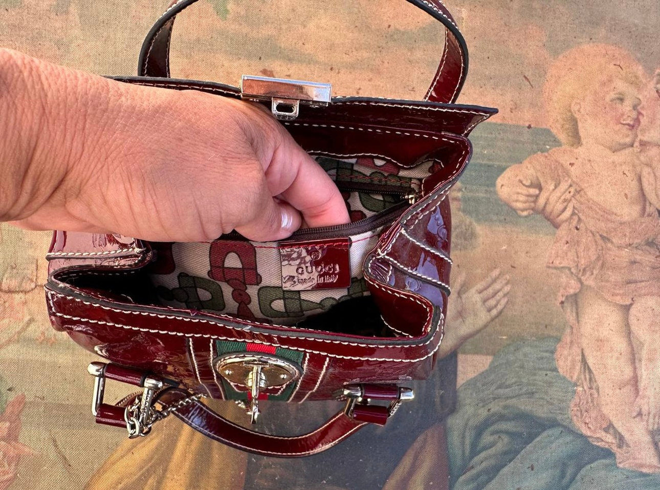 Burgundy Gucci bag 1990s vintage patent leather bag.