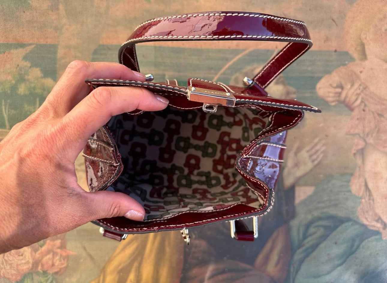 Burgundy Gucci bag 1990s vintage patent leather bag.
