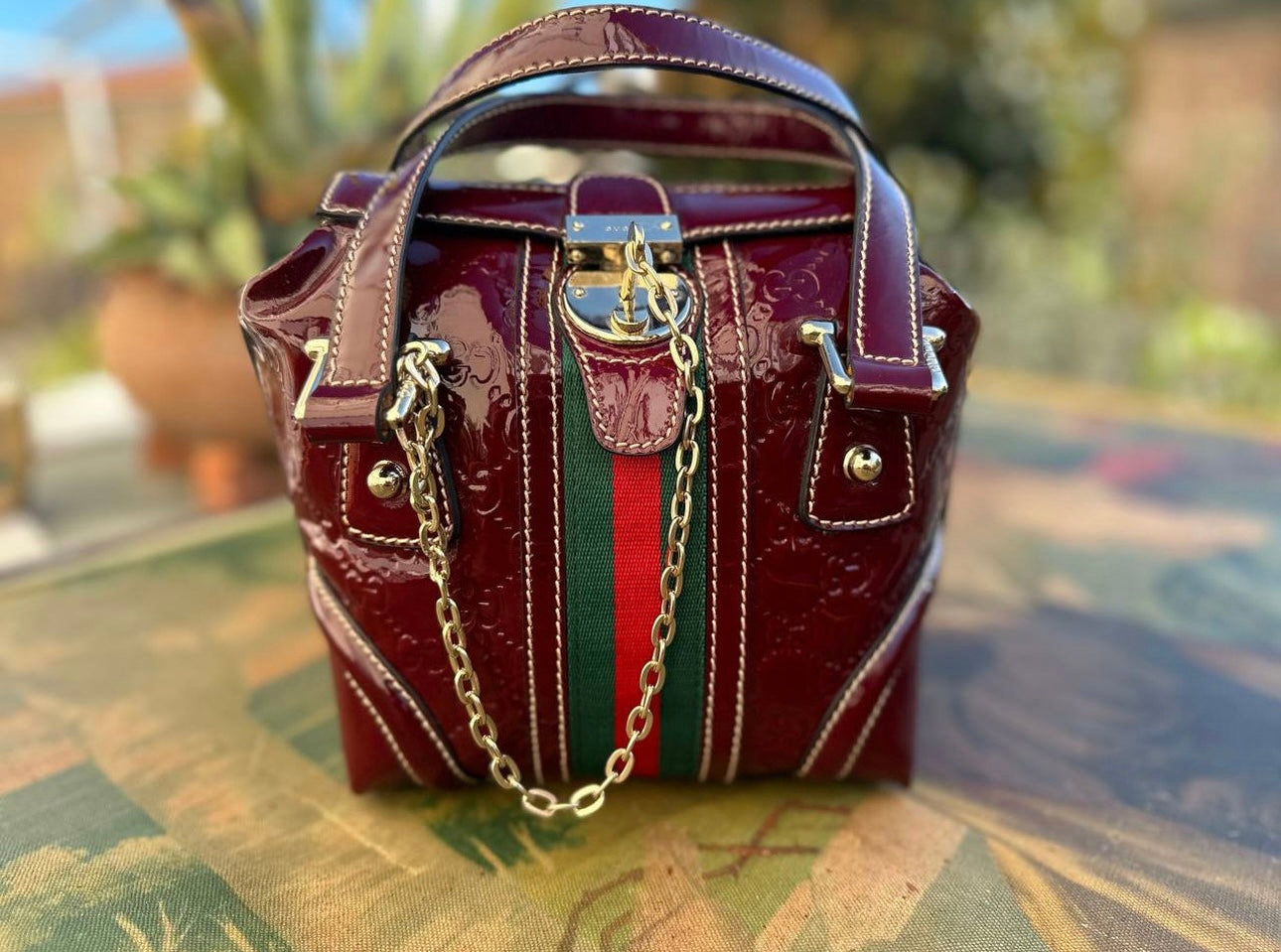 Burgundy Gucci bag 1990s vintage patent leather bag.