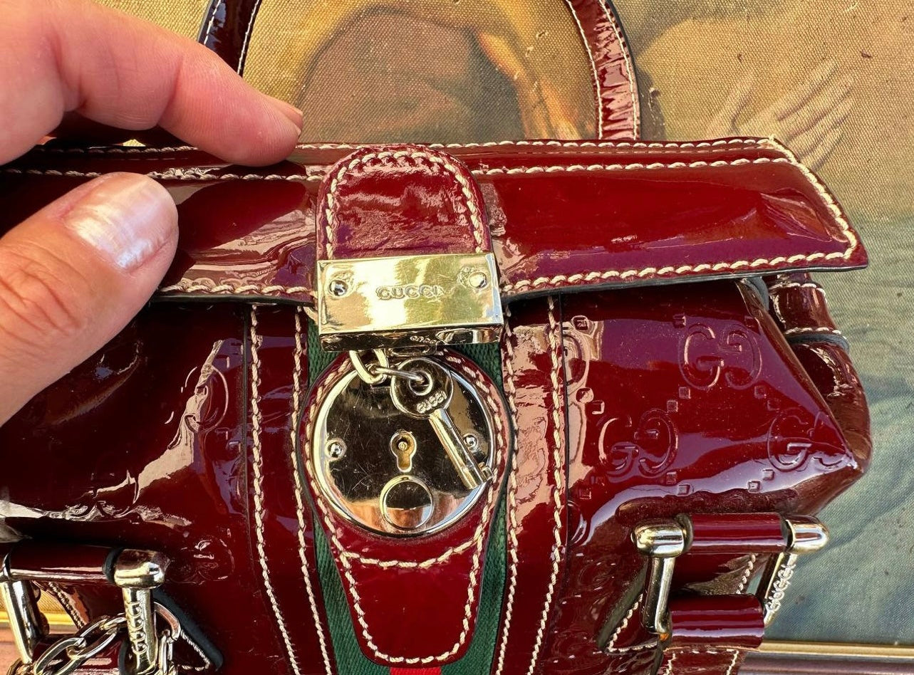 Burgundy Gucci bag 1990s vintage patent leather bag.