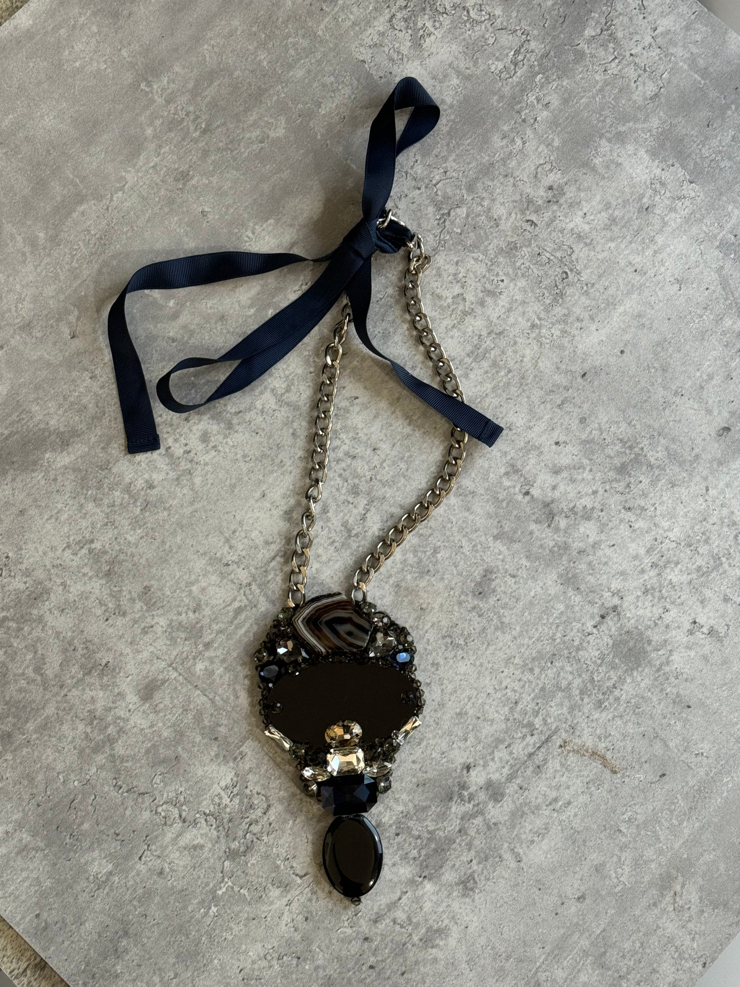 Statement Necklace with stone and laces