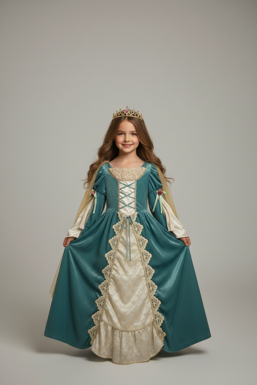 “I want to be” Medieval Queen Blue Velvet Gown for 3-6 years