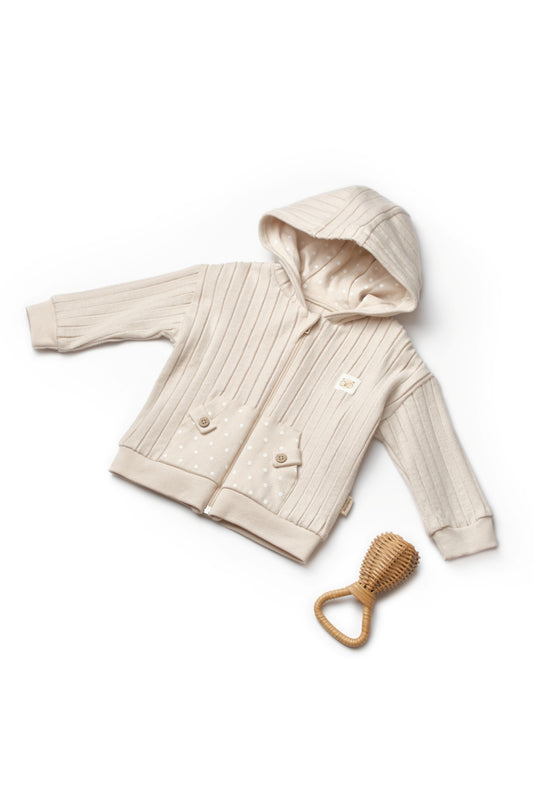 Organic Ribbed Polka Dot Zip-Up Jacket