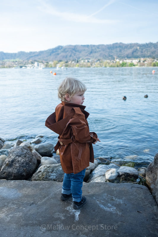 Kid's Trench Coat - Brown - Cotton