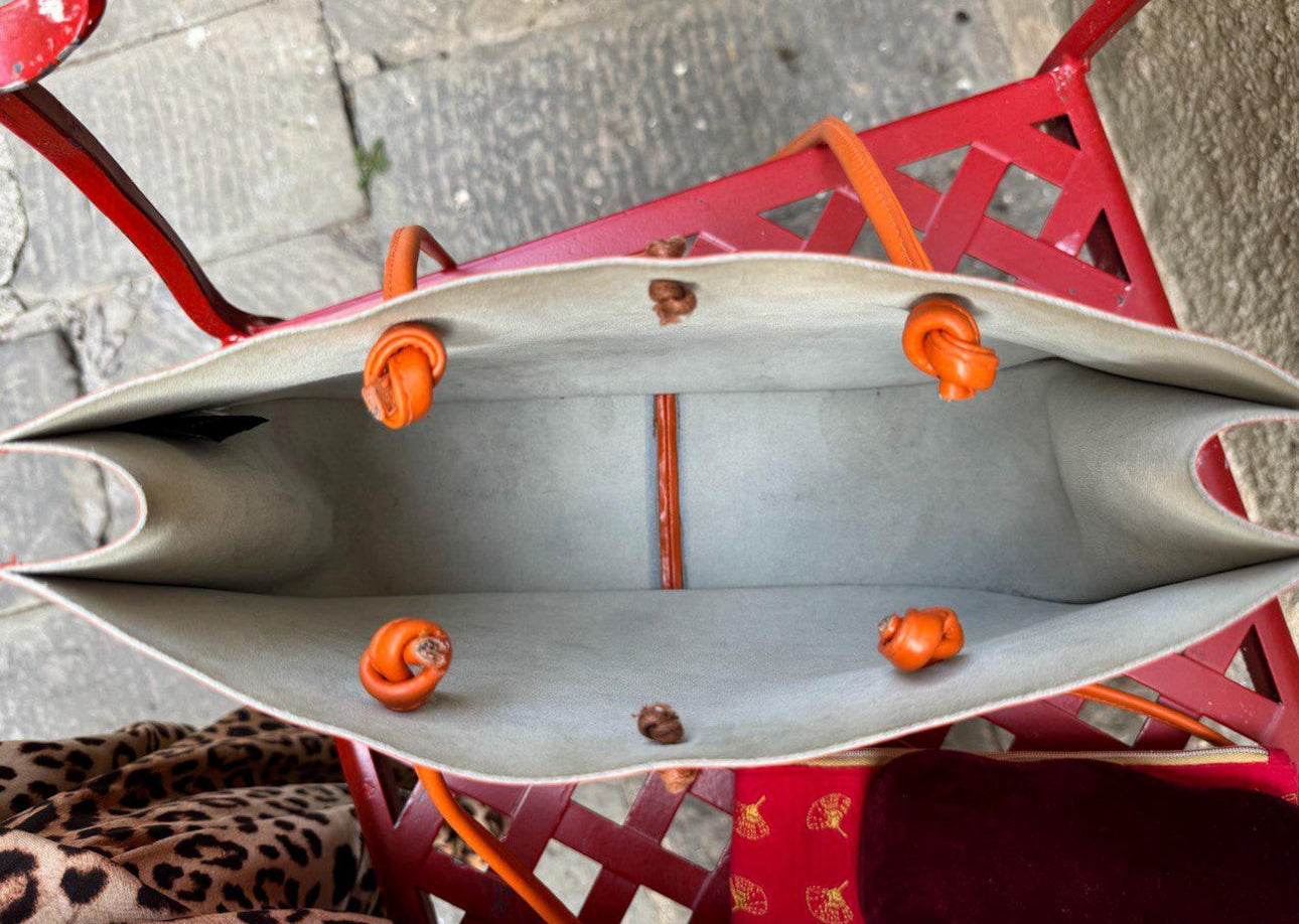 Vintage orange bag FURLA 1990s. Leather tote bag for summer, elegant woman gift.