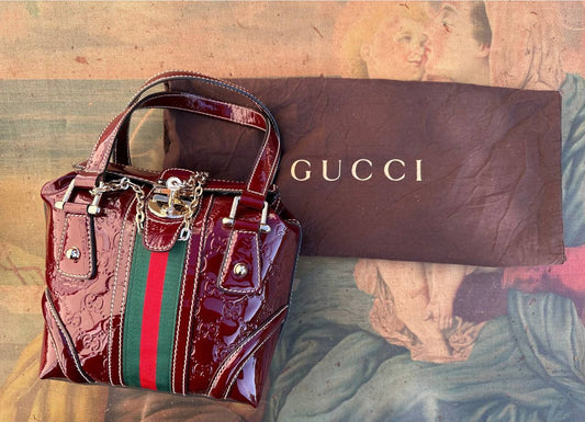 Burgundy Gucci bag 1990s vintage patent leather bag.