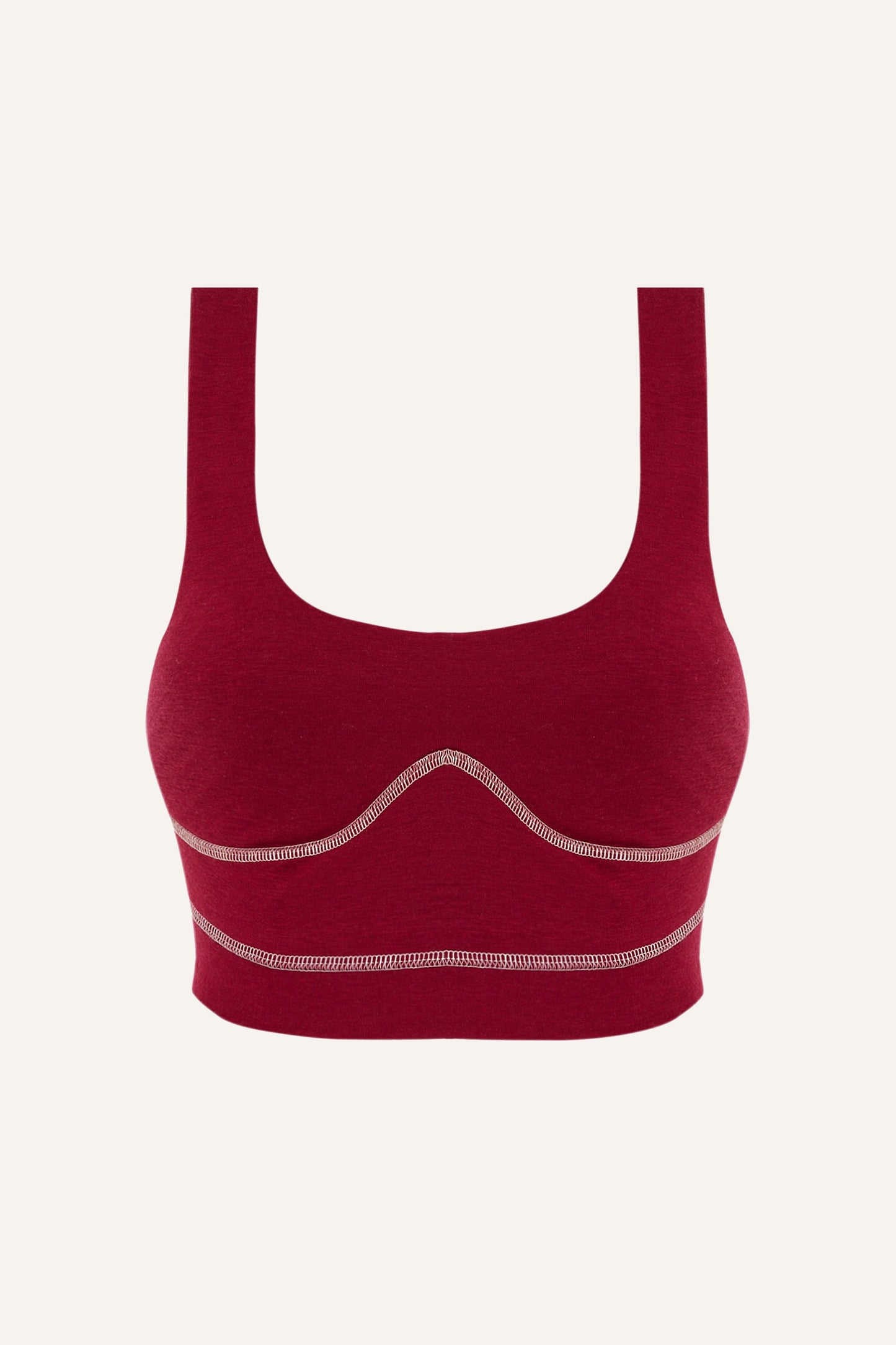 Women's Lyocell/Wool Sports Bra - Burgundy (Cream Thread)