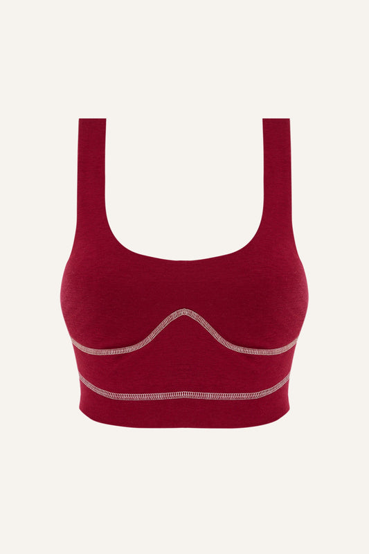 Women's Lyocell/Wool Sports Bra - Burgundy (Cream Thread)