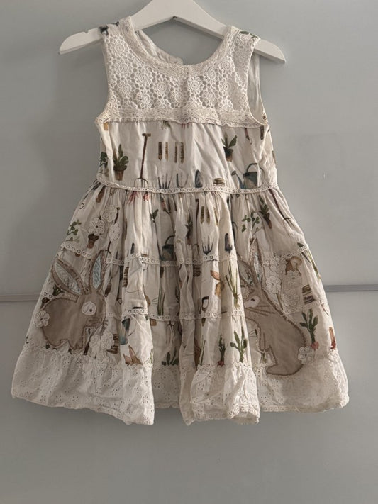 Preloved Bunny Garden Embroidered Lace Dress – Toddler Girl