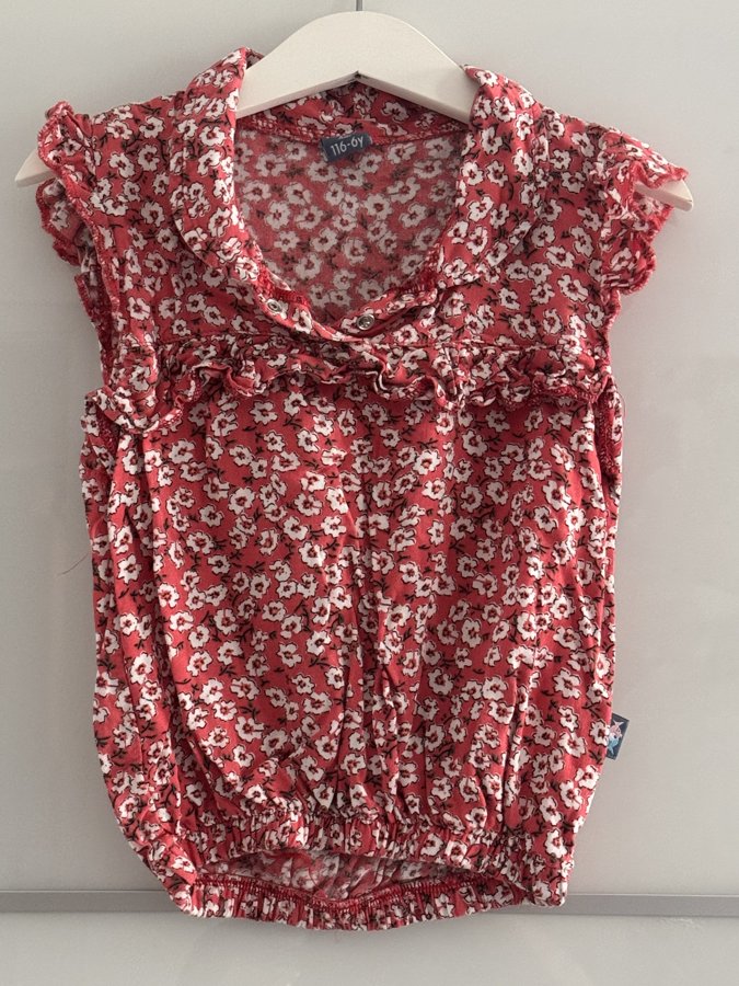 Preloved Zara Coral Floral Ruffle Top – Girls Size 6 (116cm)