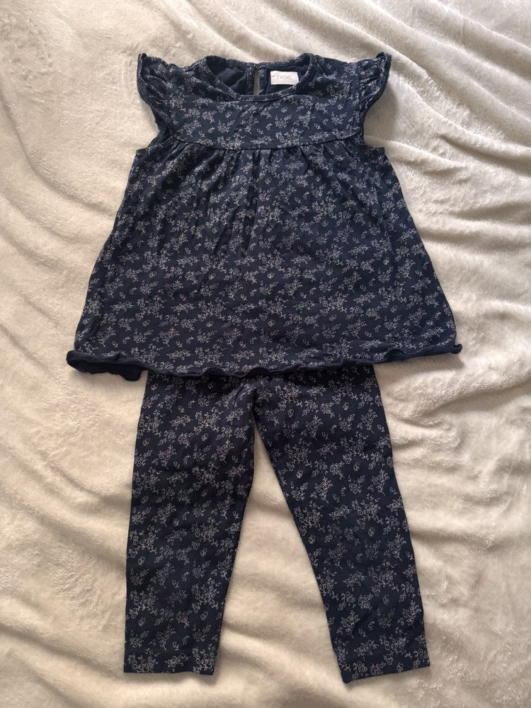 Preloved "Next" Navy Ditsy Floral Top & Leggings Set, 18-24 Months