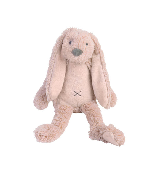 Plush bunny toy with a cross on its chest against a white background