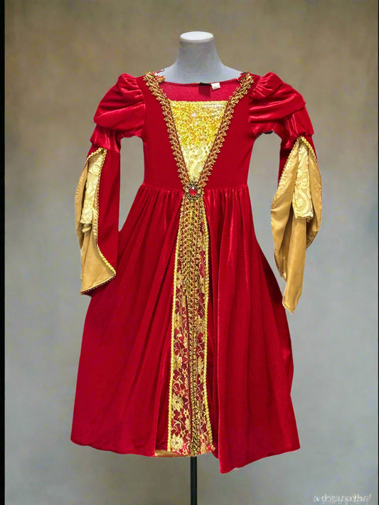 Red medieval velvet luxury gown for 4-6 years old