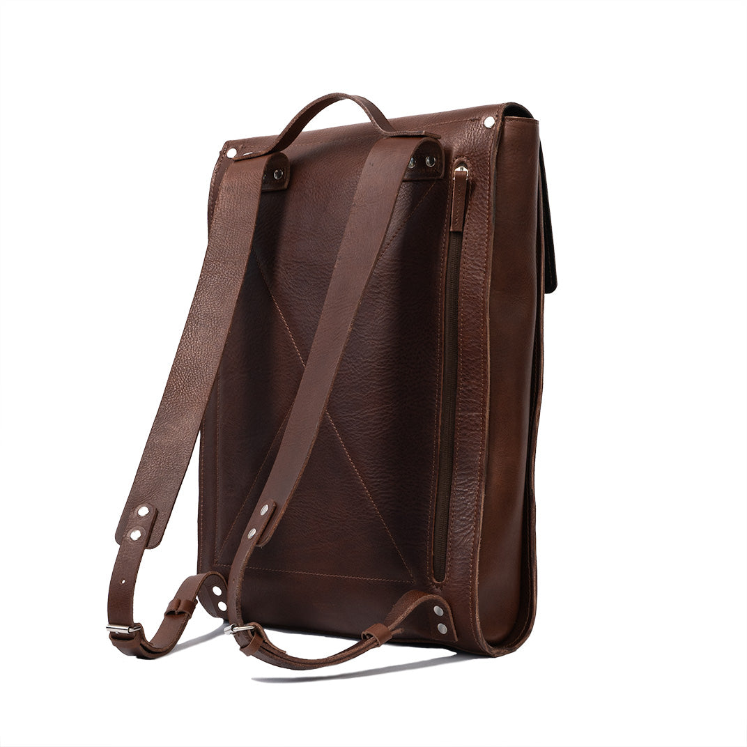 Leather laptop backpack - The Minimalist (Mahogany)