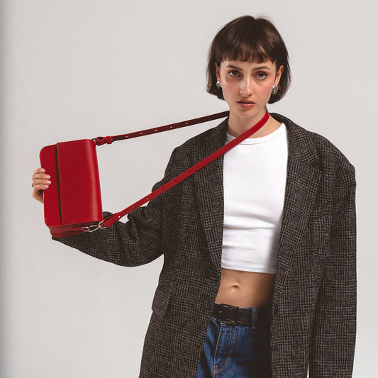 Leather Shoulder Bag - Curie (Red Vectors)